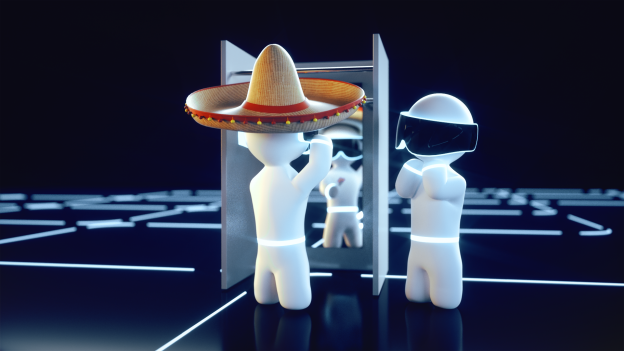 Minion trying on a large hat